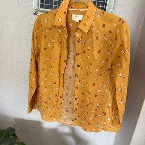 Maeve by Anthropologie Women's Yellow Floral Button Down Long Sleeve Blouse
